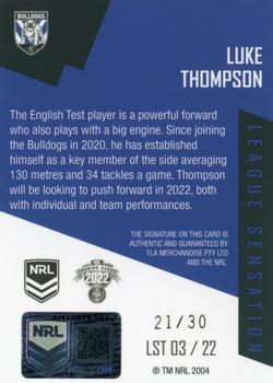 2022 NRL Elite - League Sensations Signatures Team #LST03 Luke Thompson Back